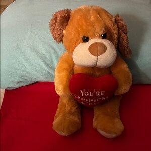 Brown and White Stuffed Dog with Heart